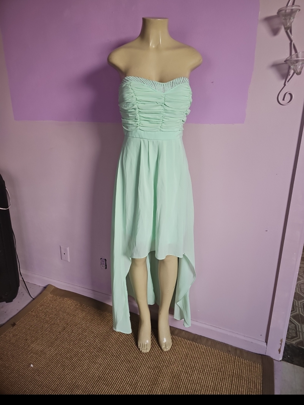 Strapless Mint High-Low Chiffon Dress with Sweetheart Neckline